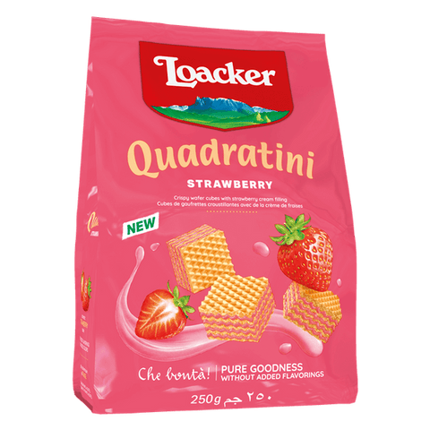 Loacker Quadratini Strawberry 250 G (8.82 Oz), 6/cs. EXP: 09/2027