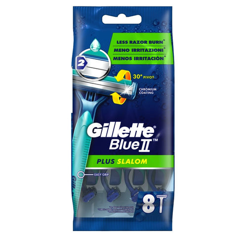 Gillette Disposable Razor Blue II Plus Slalom 8 Ct, 6/cs.