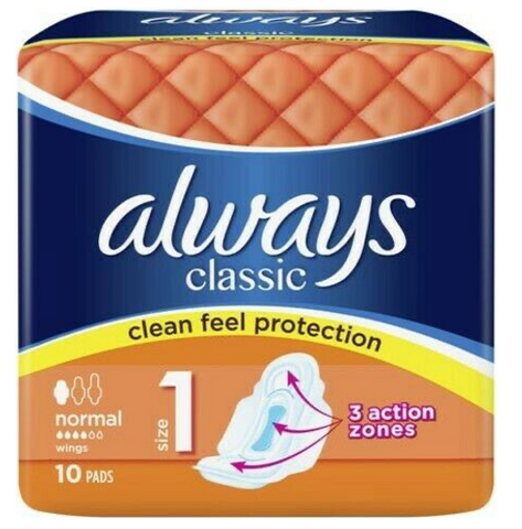 Always Women Pads Classic Normal w/Wings 10 Ct, 16/cs.