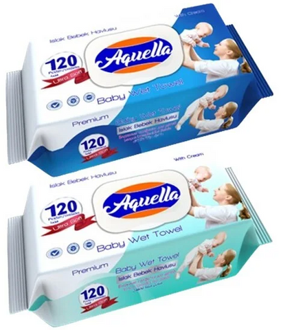 Aquella Baby Wipes BlueGreen 120 Ct, 24/cs.