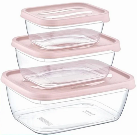 Plastic Charisma Rectangle Storage Set Of 3( 0.4 ML+0.9 ML+1.6 ML), 36/cs.