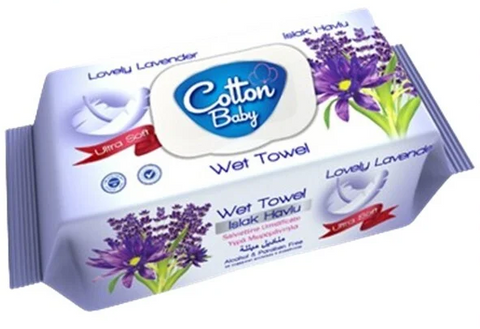 Cotton Baby Wet Wipes Lavender 100 Ct, 24/cs.