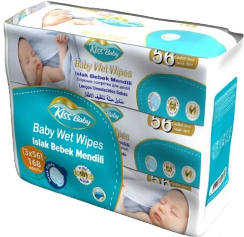 Kiss Baby Wipes 3 Pk, 56 CT, 8/cs.