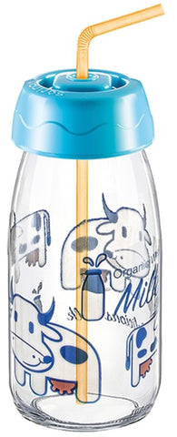 Glass Milk Bottle w/Straw 0.25 LT (8.45 Oz), 24/cs.