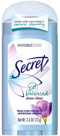 Secret Deo Stick Sheer Clean 2.6 Oz, 12/cs.