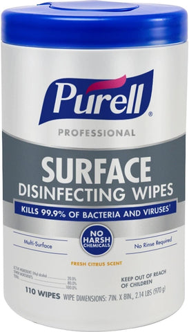 Purell Surface Disinfecting Wipes Citrus 110 CT, 6/cs.