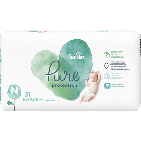 Pampers Diaper New Born Pure Protection Jumbo Pack 31 CT, 4/cs.